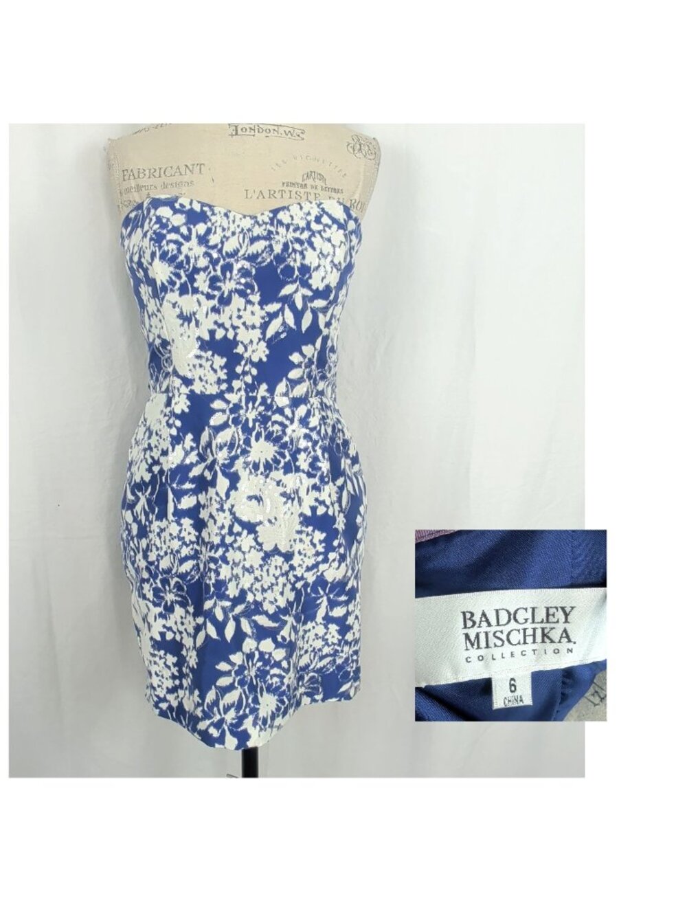 Badgley Mischka Blue Dress Mini 4 Small Strapless